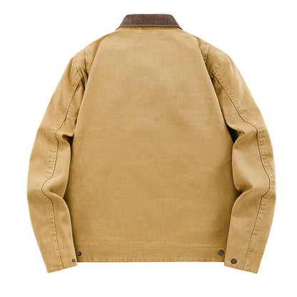 Men's Washed Lapel Work Jacket back view, affordable men's jacket