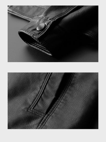 Men's Faux Leather Biker Jacket detail, affordable men's jacket