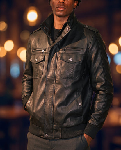 Men's Oversized Field Jacket in 9930 Black on model, affordable men's jacket