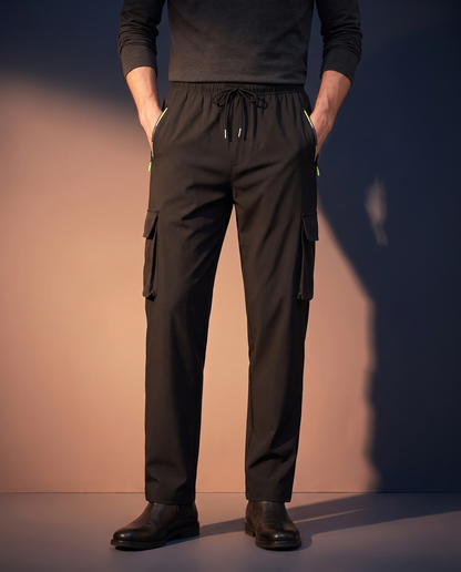Men's Straight-Leg Work Trousers in Black on model, going out pants