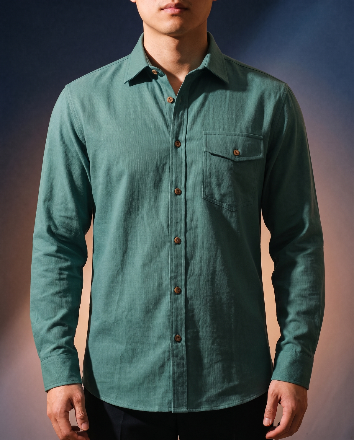 Men's Everyday Casual Shirt in Green on model, date night shirt