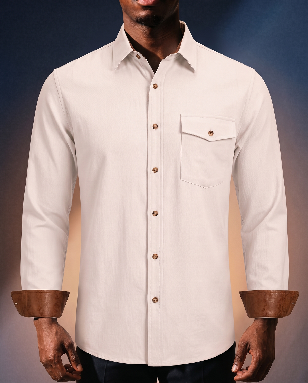 Men's Everyday Casual Shirt in White on model, date night shirt