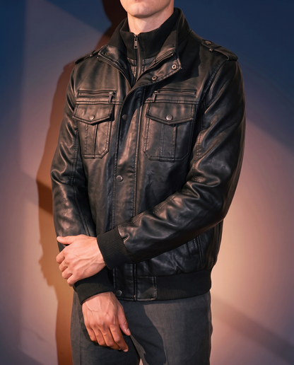 Men's Oversized Field Jacket in 9930 Black on model, affordable men's jacket